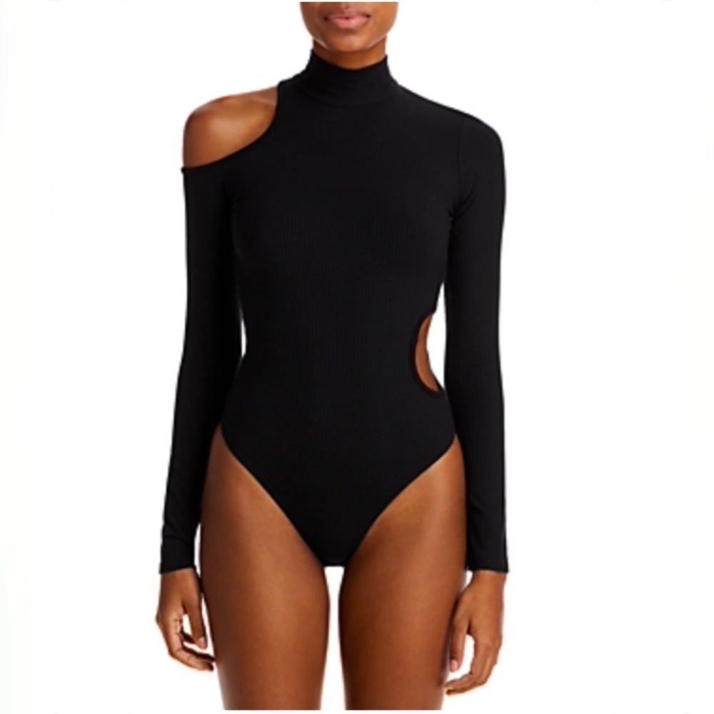 Jonathan Simkhai Black Ribbed Asuka Bodysuit Multiple Cutouts Sz XS - Picture 2 of 8